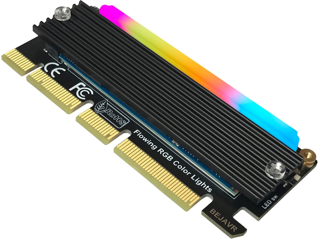  [AUSTRALIA] - Bejavr M.2 PCIe NVMe Adapter SSD Expansion Card with RGB Light Bar and Aluminum Heatsink Solution, Supports PCI-Express 3.0 4.0 and X4 X8 X16 Slots.
