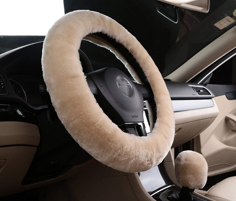  [AUSTRALIA] - EGBANG Sheepskin Steering Wheel Cover, Pure Wool Auto Steering Wheel Cover Genuine Car Steering Non-Slip Wheel Cushion Protector Available for 35cm-42cm (Pearl) Pearl