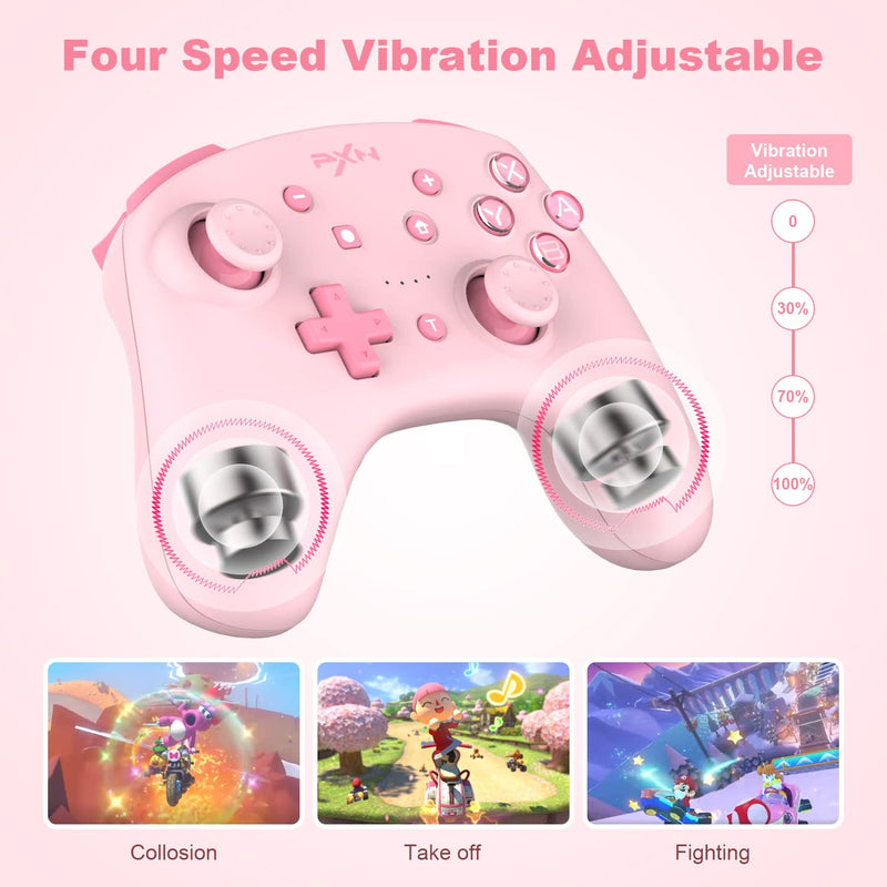  [AUSTRALIA] - PXN 9607X Wireless Switch Pro Controller, Dual Shock Gamepad Joystick Support NFC, Turbo, Wake-up, Gyro Axis, Vibration for Switch/Lite/OLED & PC & IOS (Pink) Pink