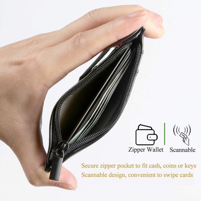  [AUSTRALIA] - Teskyer Leather Badge Holder with Zipper Pocket,1 Clear ID Window and 3 Card Slots with Secure Cover, Premium Leather ID Holder with Nylon Lanyard for Office School ID, Credit Cards, Driver Licence Black