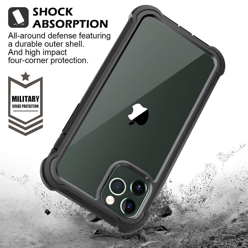 Dexnor iPhone 11 Pro Max Case with Screen Protector Clear Rugged Full Body Protective Shockproof Hard Back Defender Dual Layer Heavy Duty Bumper Cover Case for iPhone 11 Pro Max 6.5" - Black - LeoForward Australia