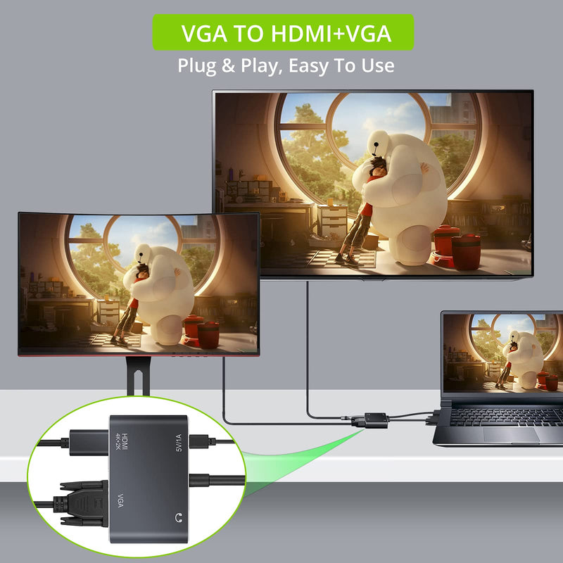  [AUSTRALIA] - LiNKFOR VGA to HDMI + VGA Adapter, 1 VGA in HDMI VGA 2 Out for Computer, Desktop, Laptop