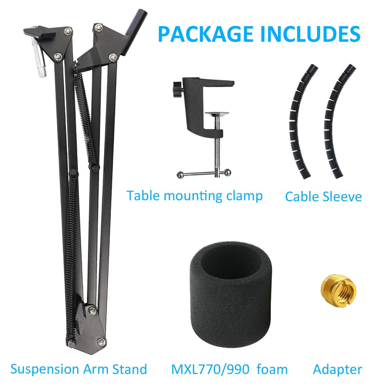  [AUSTRALIA] - MXL 770 990 Microphone Stand with Pop Filter - Mic Suspension Boom Arm Stand with Windscreen, Cable Sleeve Compatible with MXL 770 990 Mics by YOUSHARES