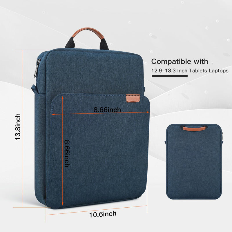  [AUSTRALIA] - 12.9 inch iPad Carrying Bag Sleeve Case for iPad Pro 12.9 M2 2023-2021, Surface Pro X/9/8/7, MacBook Pro 13 inch/MacBook Air 13, Samsung Galaxy Tab S8+ 12.4 with Handle Shoulder Strap,Navy Blue 12.3-13 Inch Navy Blue