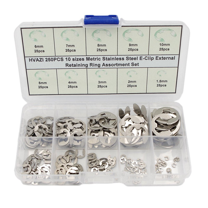  [AUSTRALIA] - HVAZI 250PCS Stainless steel E-Clip External Retaining Ring Assortment Set