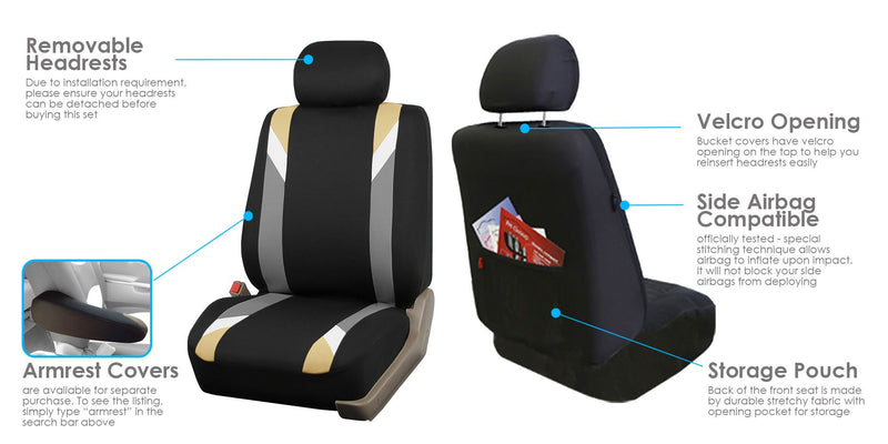  [AUSTRALIA] - FH Group FB033BEIGE102 Bucket Seat Cover (Modernistic Airbag Compatible (Set of 2) Beige)