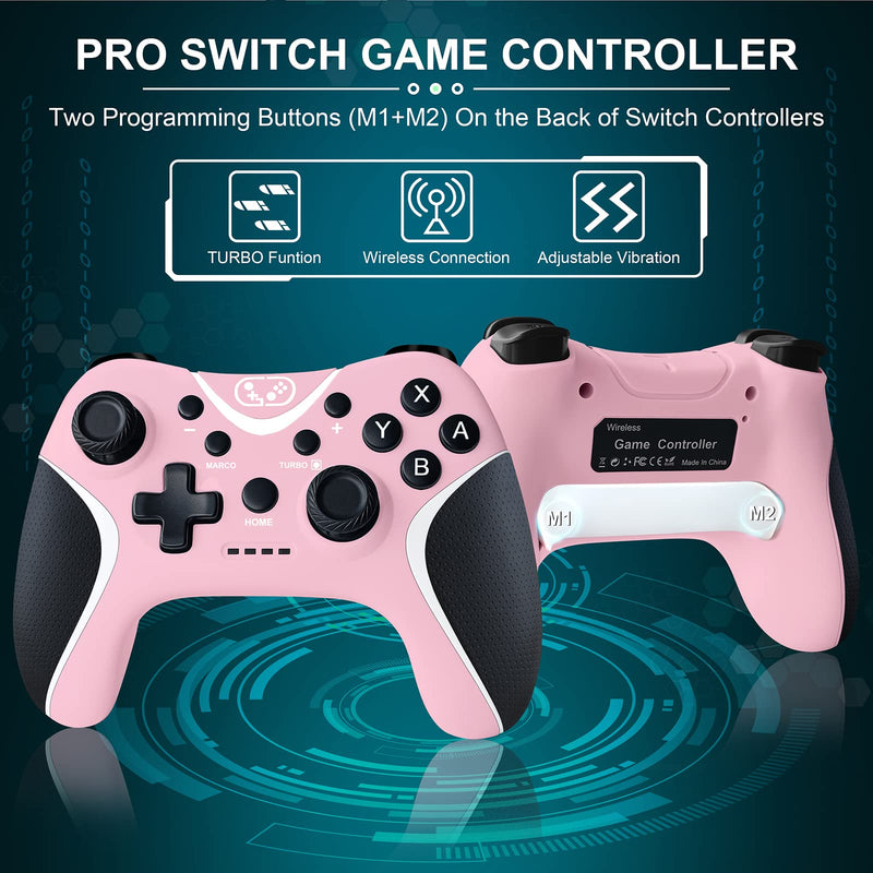  [AUSTRALIA] - Wireless Switch Pro Controller for Nintendo Switch N-S/Lite/OLED/Android/IOS 13.0+/PC Switch Remote Gamepad with Joystick Adjustable Turbo Vibration Ergonomic Non-Slip (Pink) pink