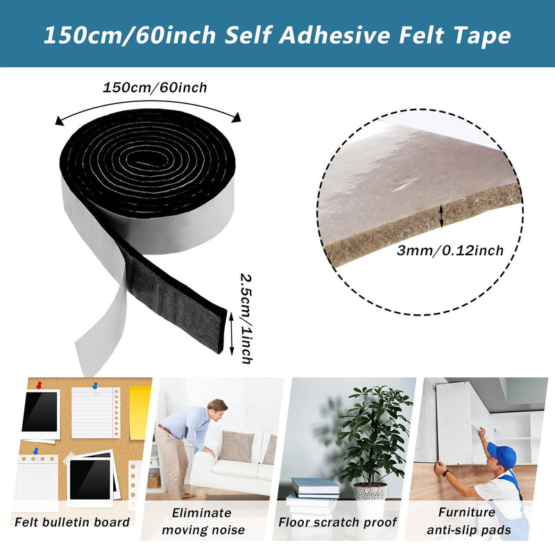  [AUSTRALIA] - 2 Packs Heavy Duty Felt Strip Roll with Adhesive Backing Self Adhesive Felt Tape Polyester Felt Strip Rolls Self Stick for Protecting Furniture Hard Surfaces (120 x 1 x 0.12 Inch,Black) Black 120 x 1 x 0.12 Inch