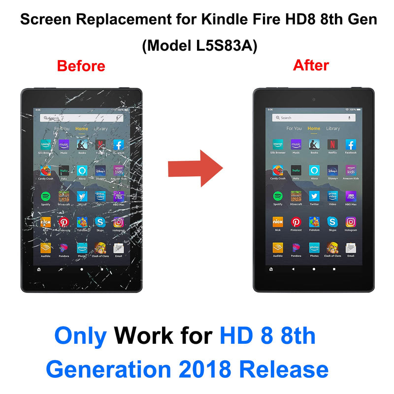  [AUSTRALIA] - Upgraded Touch Screen Digitizer Replacement for Amazon Kindle Fire HD 8 8th Gen 2018 L5S83A with Tempered Glass Film and Professional Tool Kit (8 Inch)