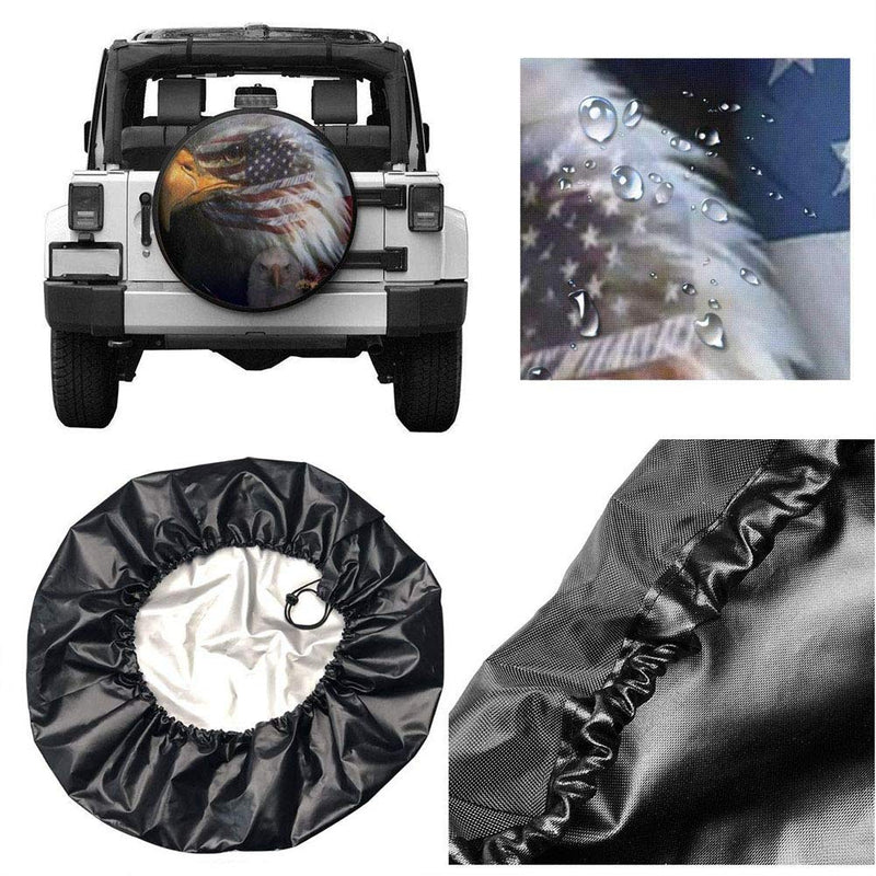  [AUSTRALIA] - PassionLove American Flag Eagle Spare Tire Cover for RV Jeep Wrangler Trailer Campers 14 15 16 17 Inch Wheel Cover Water-Proof Dust-Proof Sun Protection 15" for diameter 27"-29"