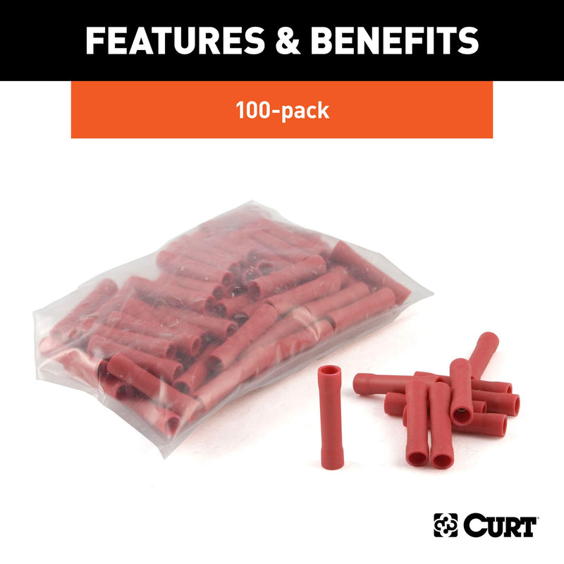  [AUSTRALIA] - CURT 59421 22-18 Gauge Red Vinyl-Insulated Wire Butt Connectors, 100-Pack