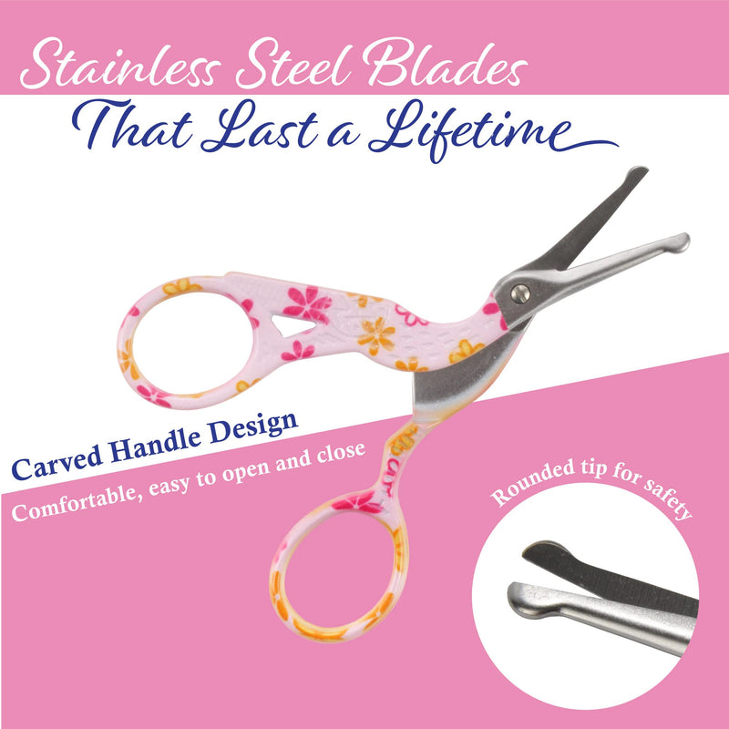  [AUSTRALIA] - Stork Bird Rounded Safety Tip Embroidery Craft Stainless Steel Crane Scissors - Small Pink - 1 Pair Small Stork Pink