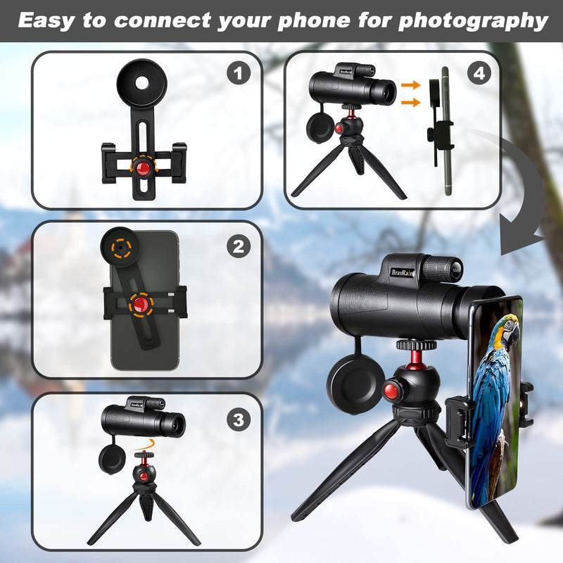  [AUSTRALIA] - 12x55 Monocular Telescope for Smartphone with Phone Adapter Tripod - Professional High Powered Monoculars for Adults with Clear Low Light Vision for Bird Watching Hiking Hunting Camping Travel Concert
