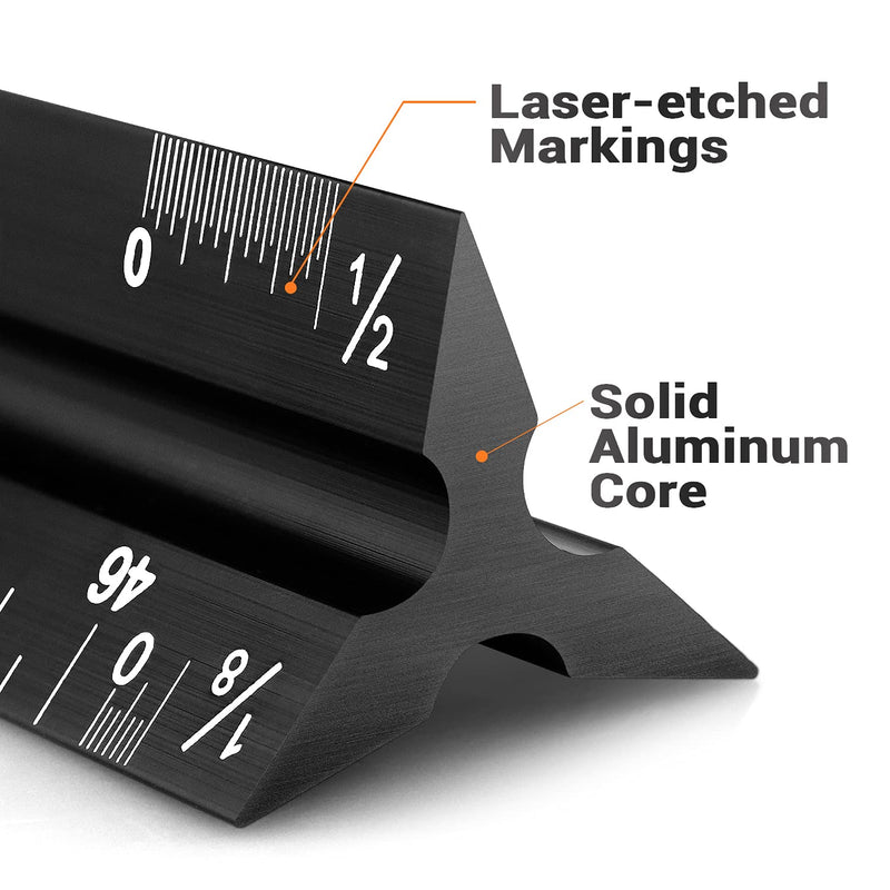  [AUSTRALIA] - 12" Architectural Scale Ruler Aluminum Architect Scale Triangular Scale Ruler for Architects, Draftsman, Students and Engineers, Black