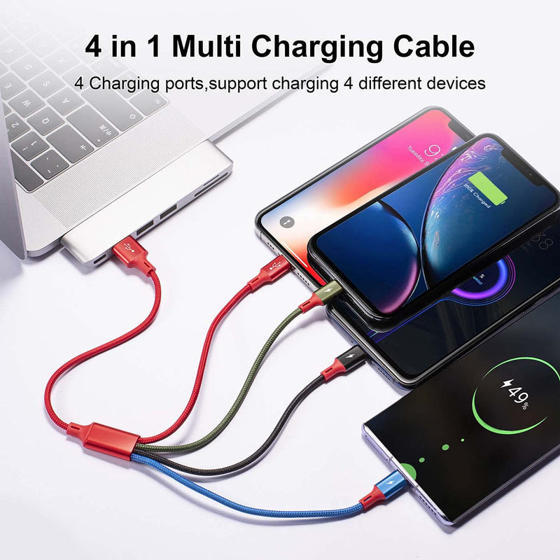  [AUSTRALIA] - 2Pcs Short Multi USB Charging Cable 3A, Minlu 4-in-1 Charger Cord with Dual Phone/USB-C/Micro-USB Port Compatible with Cell Phones/Tablets/Samsung Galaxy/Google Pixel/Sony/LG/Huawei(1Ft/Red)