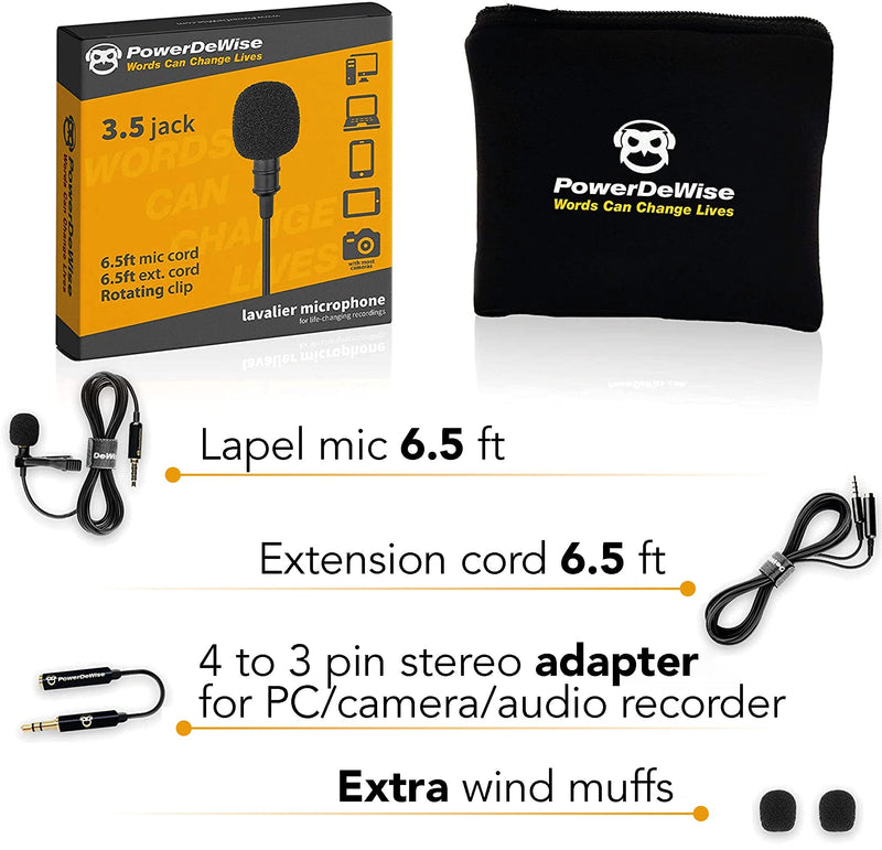 Professional Grade Lavalier Lapel Microphone Omnidirectional Mic with Easy Clip On System Perfect for Recording Youtube / Interview / Video Conference / Podcast / Voice Dictation / iPhone/ASMR - LeoForward Australia