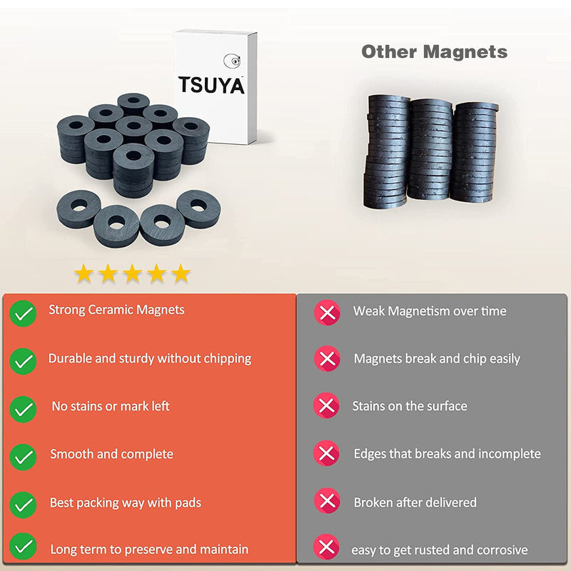  [AUSTRALIA] - TSUYA Ferrite Ring Magnets for Crafts, Round Magnets with Hole Bulk 40 Pcs, 0.83 Inch (21mm) Circle Magnets with Hole in Center for experimenting, Science Projects, Around The Office