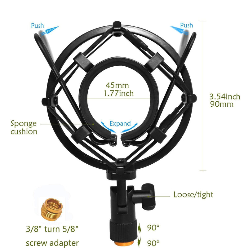  [AUSTRALIA] - Microphone Shock Mount with Pop Filter, PEMOTech Mic Anti-Vibration Suspension Shock Mount Holder for 46mm-53mm Diameter Microphone, Compatible for AT2020 Microphone Shock Mount Bonus Screw Adapter