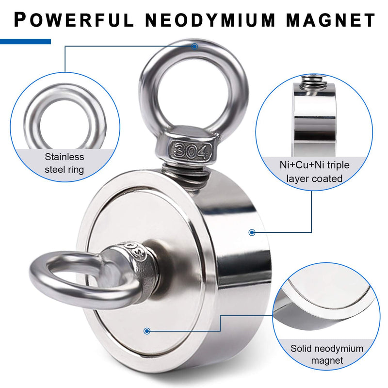  [AUSTRALIA] - DIYMAG Double Sided Neodymium Fishing Magnet, Combined 450lbs(204KG) Pulling Force, Super Strong Fishing Magnet, Diameter 1.88inch (48mm), Perfect for Retrieving in River and Magnetic Fishing 48mm
