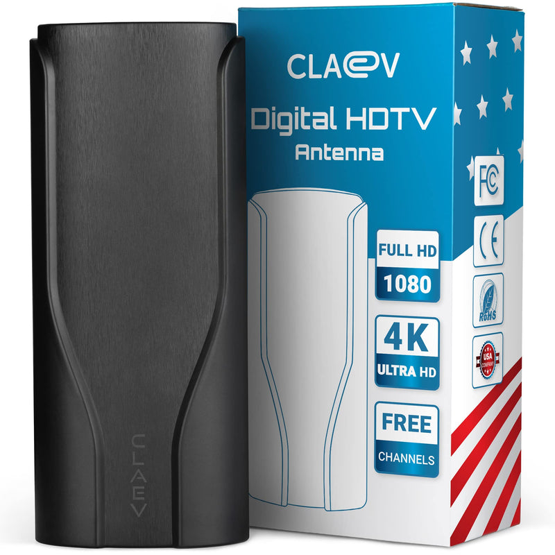  [AUSTRALIA] - [Newest 2023 Chip] HDTV Antenna; Long Range 300 Miles Reception, Black Indoor/Outdoor Antenna; Built-in Amplifier for Signal Boost; 29.5 ft Coax Cable; Supports All HD Digital TV formats; Claev USA