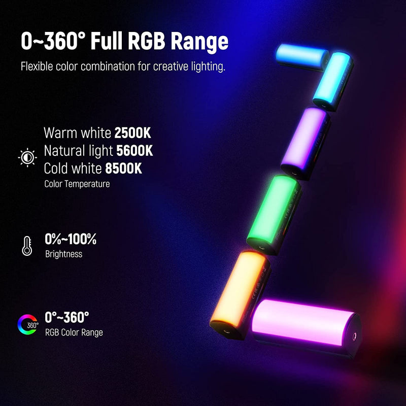  [AUSTRALIA] - NEEWER Magnetic Handheld Light Wand, 360° Full RGB Mini LED Video Light Stick with 2500mAh Rechargeable Battery, 2500-8500K Dimmable Camera Tube Light for Photography TikTok YouTube Vlog, TL96RGB