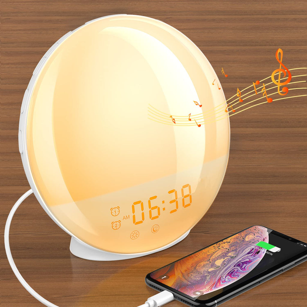  [AUSTRALIA] - Dekala Alarm Clocks, Sunrise Alarm Clock for Bedrooms, Sunrise/Sunset Simulation Clock Radio Wake Up Light, Dual Alarms & Natural Sounds, Snooze & Sleep Aid, FM Radio, 7 Colors Night Light Standard Version