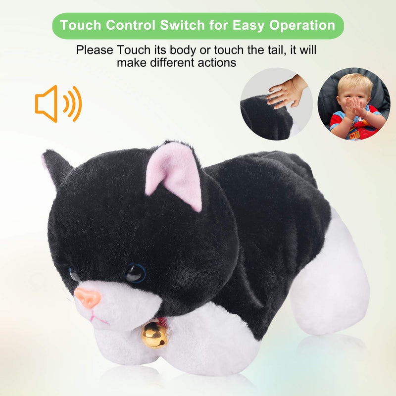 Black Plush Robot Cat Stuffed Animal Interactive Cat Robot Toy, Barking Meow Kitten Touch Control, Electronic Cat Pet, Cat Kitty Toy, Animated Toy Cats for Girls Baby Kids L:12" H:8" W:5" 3-black Cat - LeoForward Australia