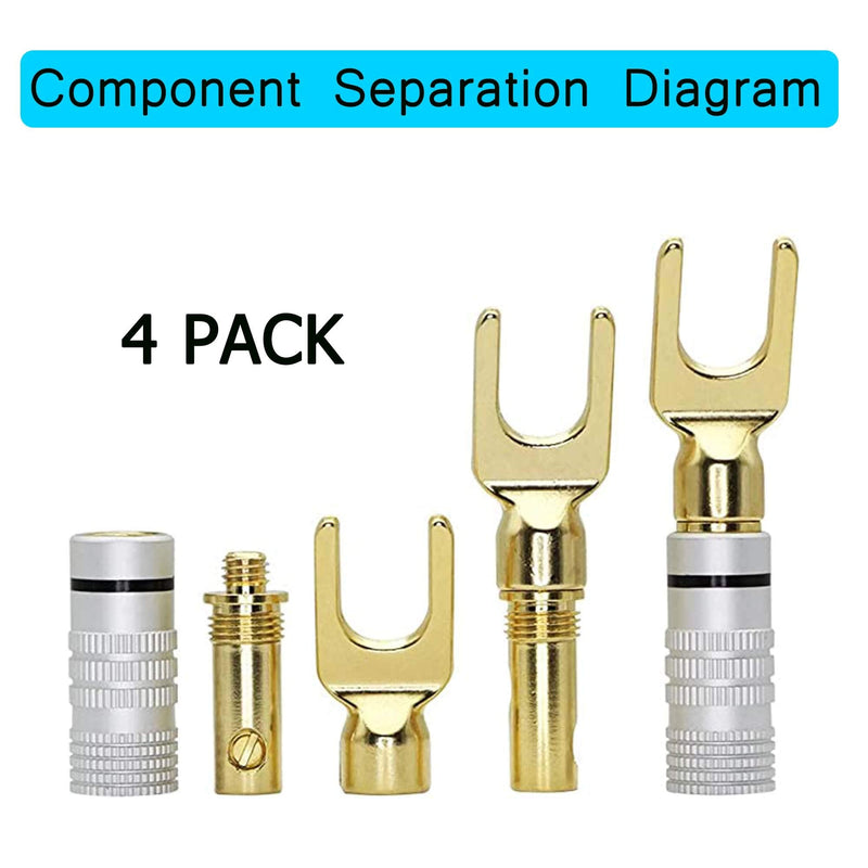  [AUSTRALIA] - XMSJSIY Y Spade Plug,Speaker Spade Connector, Fork Spade Plug 45 Degree for Speaker Wire, Plug Audio Jack Connector Pure Copper for Speaker Wire,Screw Locking Speaker Wire Connector -4pcs Y Shade