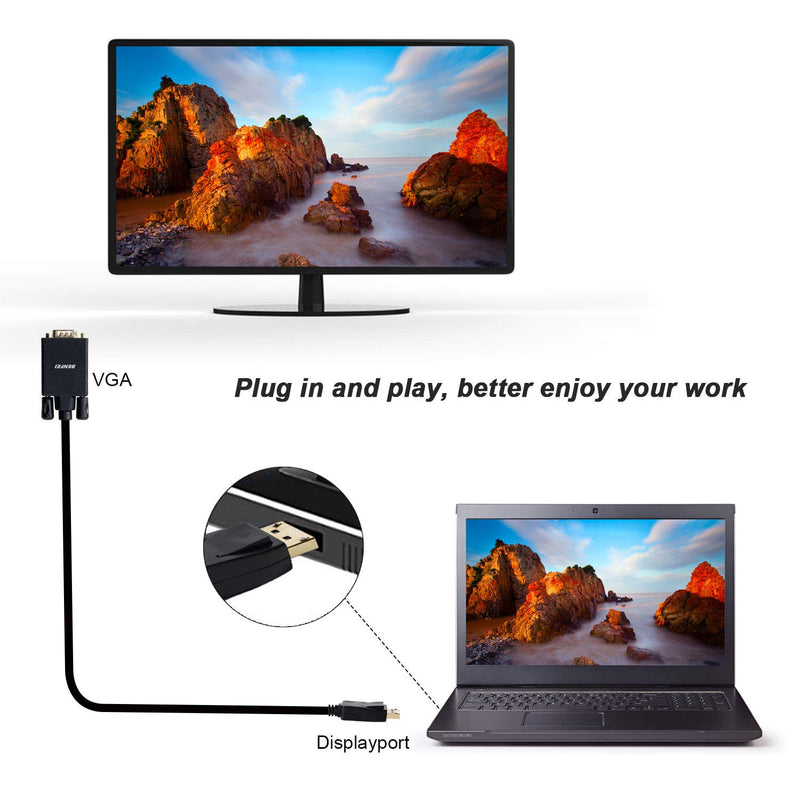  [AUSTRALIA] - DisplayPort to VGA Adapter, Benfei DP DisplayPort to VGA 6 Feet Cable Male to Male Gold-Plated Cord Compatible for Lenovo, Dell, HP, ASUS and Other Brand 1 PACK