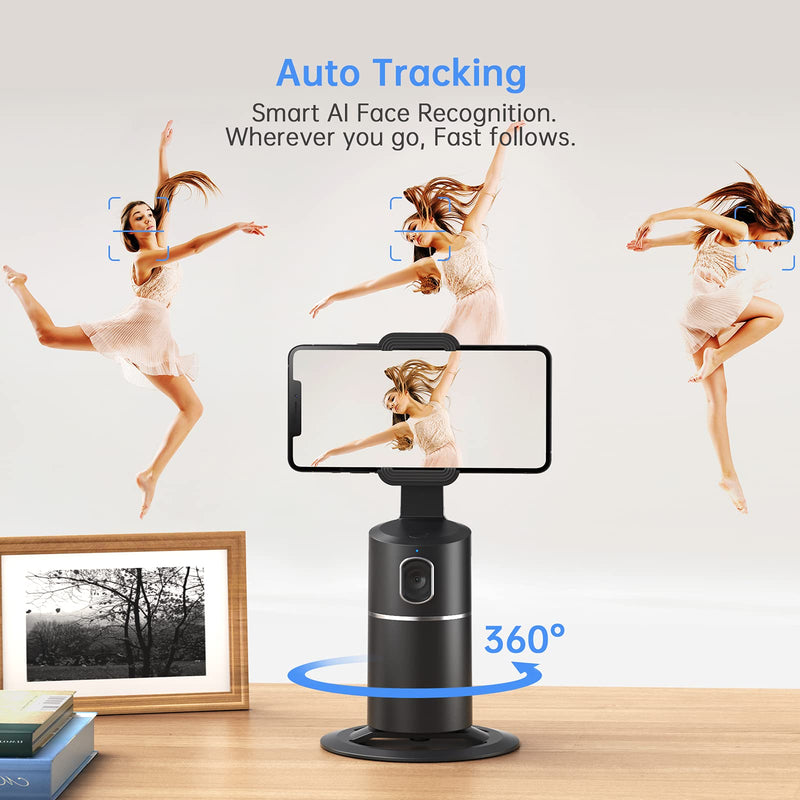  [AUSTRALIA] - Auto Face Tracking Tripod, No App Required, 360° Rotation Face Body Phone Camera Mount Smart Shooting Phone Tracking Holder for Live Vlog Streaming Video, Rechargeable Battery-Black Black