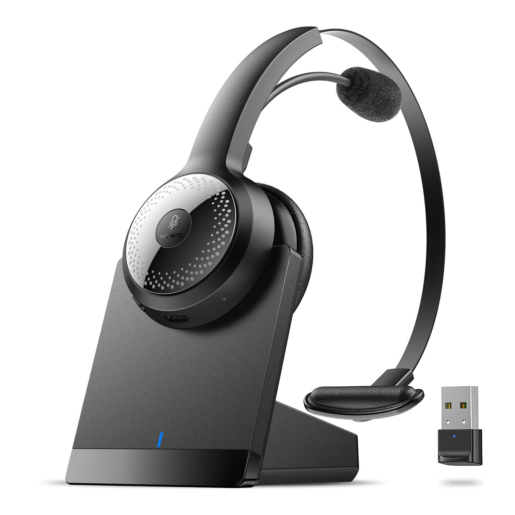  [AUSTRALIA] - Wireless Headset for Computer, BRAMMAR Bluetooth Headset with Noise Cancelling Microphone for PC, 35H Lightweight USB Headset with Mute Button, Suitable for Remote Working/Call Center/Online Class BM201