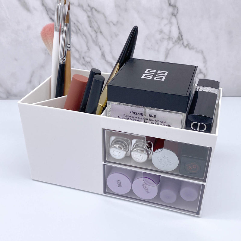 Desk Organizer, Desk Organizers and Accessories, Desk Storage Box, Vanity Organizer, Cosmetic Storage Organizer, Makeup Organizer, Mini Desk Storage for Office Supplies, Bathroom Counter or Dresser, White - LeoForward Australia