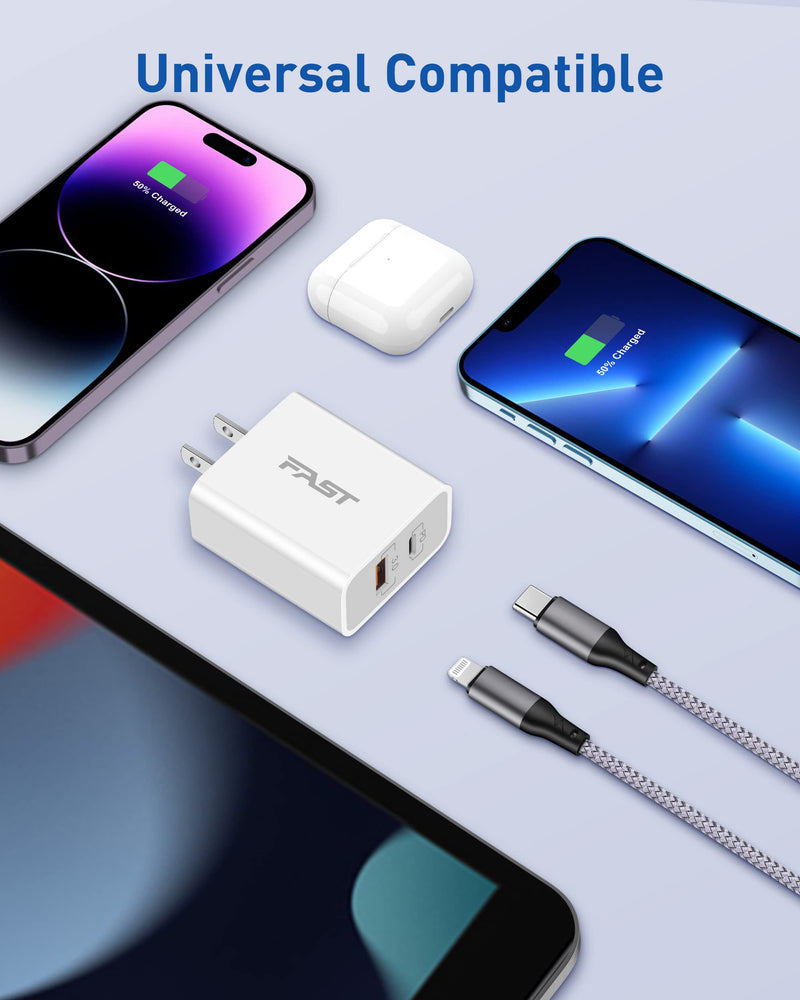  [AUSTRALIA] - iPhone 14 13 12 Super Fast Charger [Apple MFi Certified], LUOSIKE 2-Pack 20W PD Fast USB C Wall Charger Block with 10FT Long USB C to Lightning Cable for iPhone 14 13 12 Pro Max Mini 11 XS XR X, iPad