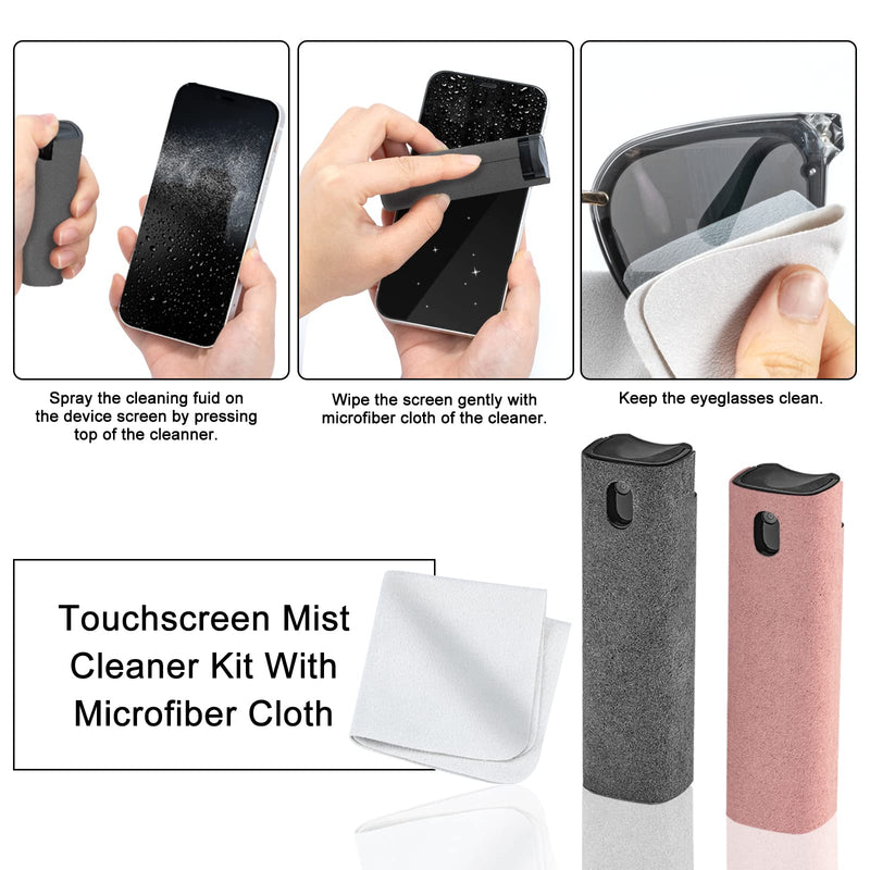  [AUSTRALIA] - 2 Pack Screen Cleaner Spray, DauMeiQH Phone Touchscreen Mist Cleaning Kit for Laptop, Computer, iPad, iPhone, MacBook Pro, Car Screen, Tablet, Monitor, TV with Cloth, Brush and Airpod Pen (Pink Grey) Grey, Pink