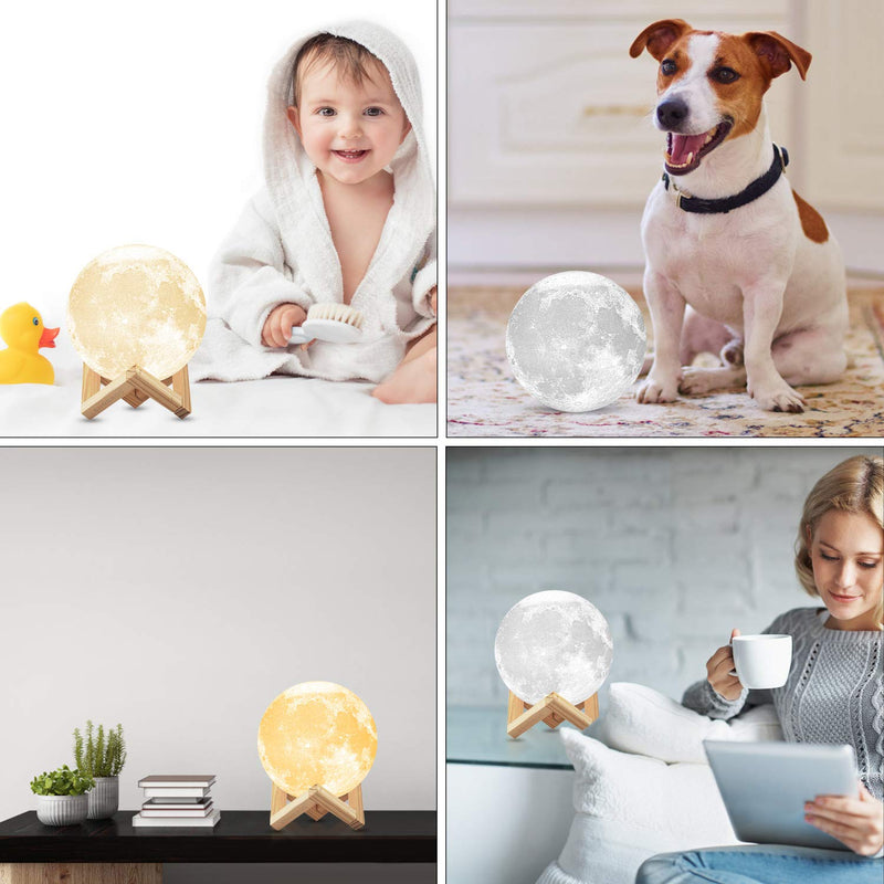 Moon Lamp, Ehobroc Moon Light 3D 5.9 Inch Glowing Moon Globe Light Tap Change 3 Colors (Cool/Warm White and Yellow), Moon Lamp with Stand for Home Decor, Bedsides, Birthday Gift for Kids, Christmas 3 Colors(5.9 Inches) - LeoForward Australia