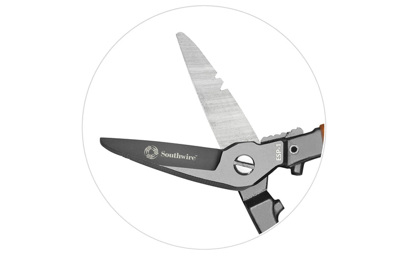  [AUSTRALIA] - Southwire - ESP-1 Tools & Equipment ESP1 Electrician Scissors DataComm Snips, Durable Serrated Blade, Built in Notches, Precise Control, Textured Grip Handle for Added Comfort, Nickle Finished Plate