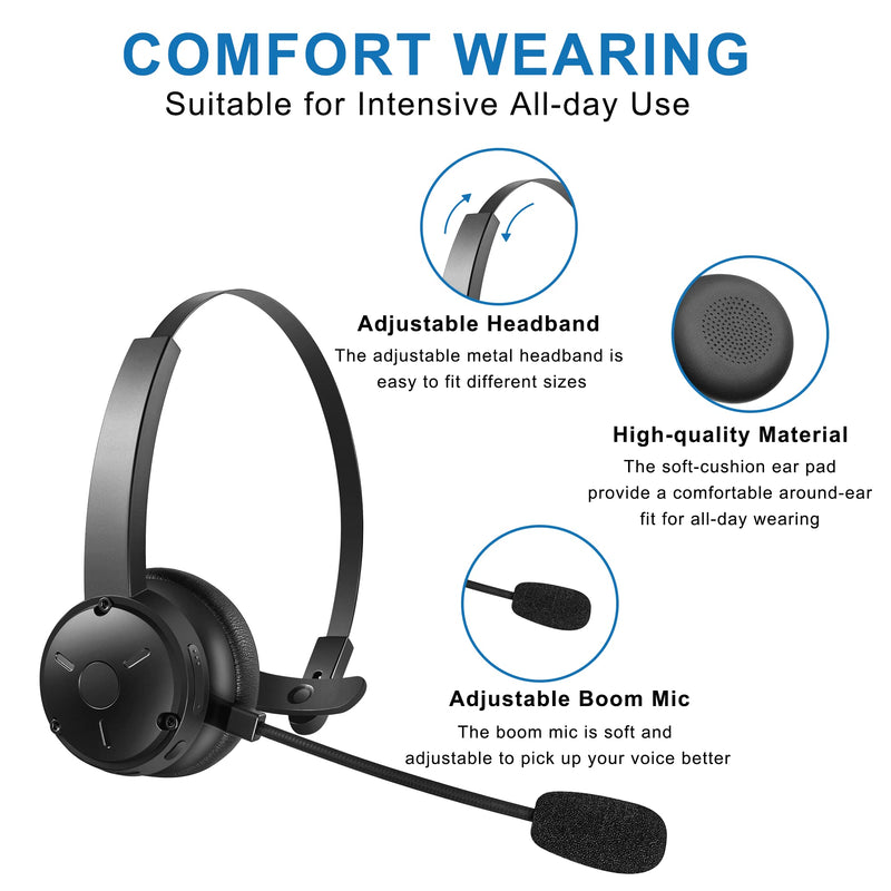  [AUSTRALIA] - Bluetooth Headset, Dechoyecho Trucker Bluetooth Headset with Microphone Noise Canceling Wireless On Ear Headphone with Charging Base for Cell Phone/Tablet/Computer Home Office Call Center M101