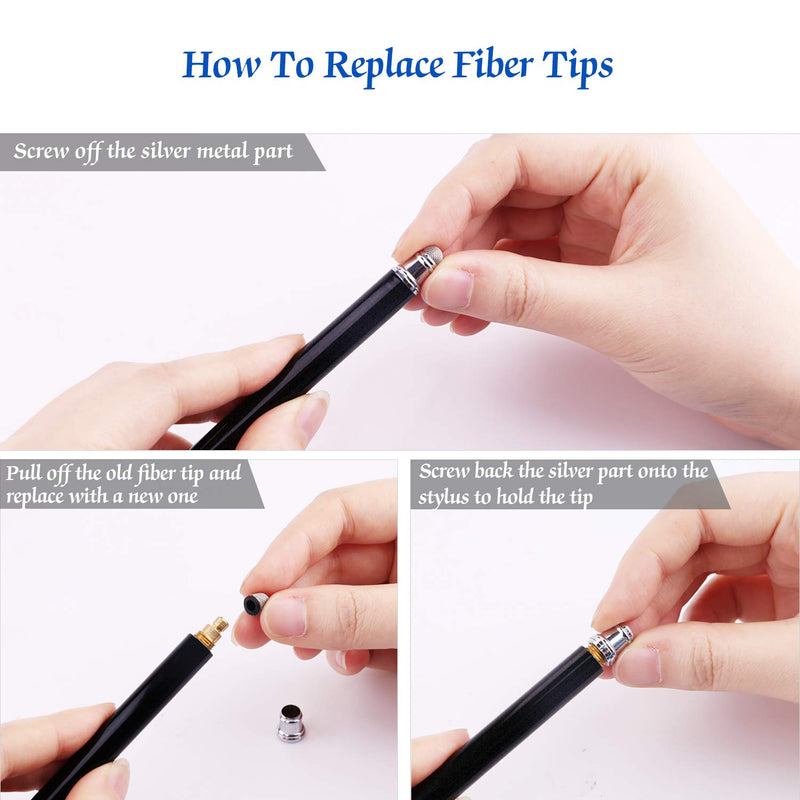 Bargains Depot New 5mm High-Sensivity Fiber Tip Capacitive Stylus Dual-tip Universal Touchscreen Pen for All Tablets & Cell Phones with 8 Extra Replaceable Fiber Tips (4 Pcs, Black/Aqua/Silver/Yellow) Black/Aqua/Silver/Gold - LeoForward Australia