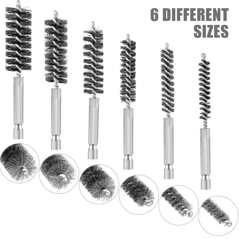  [AUSTRALIA] - 6 Pieces Stainless Steel Bore Brush in Different Sizes Twisted Wire Cleaning Brush with Handle 1/4 Inch Hex Shank for Power Drill Impact Driver, 4 Inch Long (9 mm, 11 mm, 13 mm, 16 mm, 18 mm, 19 mm) 9 mm, 11 mm, 13 mm, 16 mm, 18 mm, 19 mm