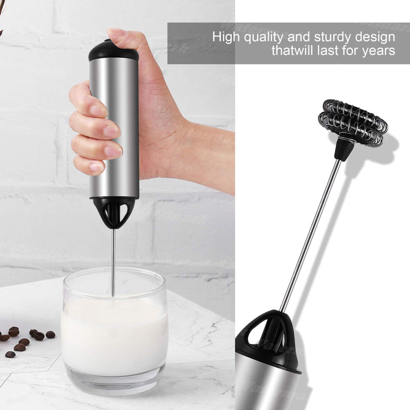  [AUSTRALIA] - GREATONE Electric Milk Frothers Handheld Foam Beater Milk Frother Battery Operated Mini Smoothie Blender For whipping cappuccino latte milk matcha hot chocolate Silver/Black