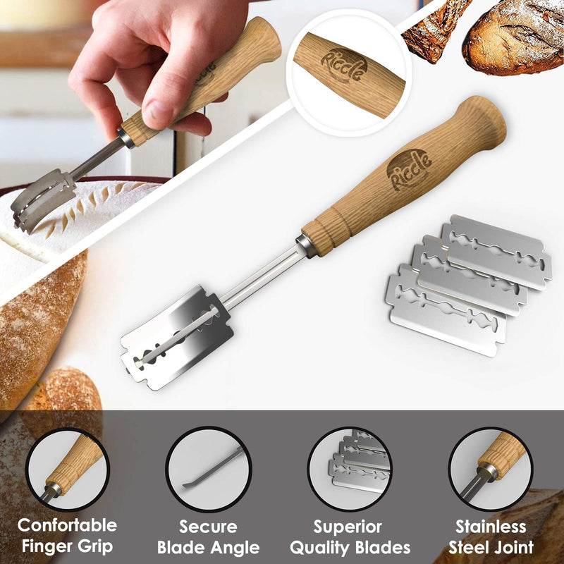 Riccle Bread Lame Slashing Tool, Dough Scoring Knife with 10 Razor Blades and Storage Cover - LeoForward Australia