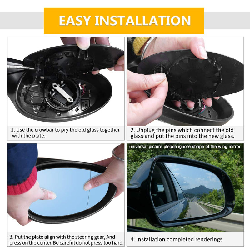 X AUTOHAUX Mirror Glass Heated with Backing Plate Driver Side LH Left Side Rear View Mirror Glass for VW EOS PASSAT - LeoForward Australia