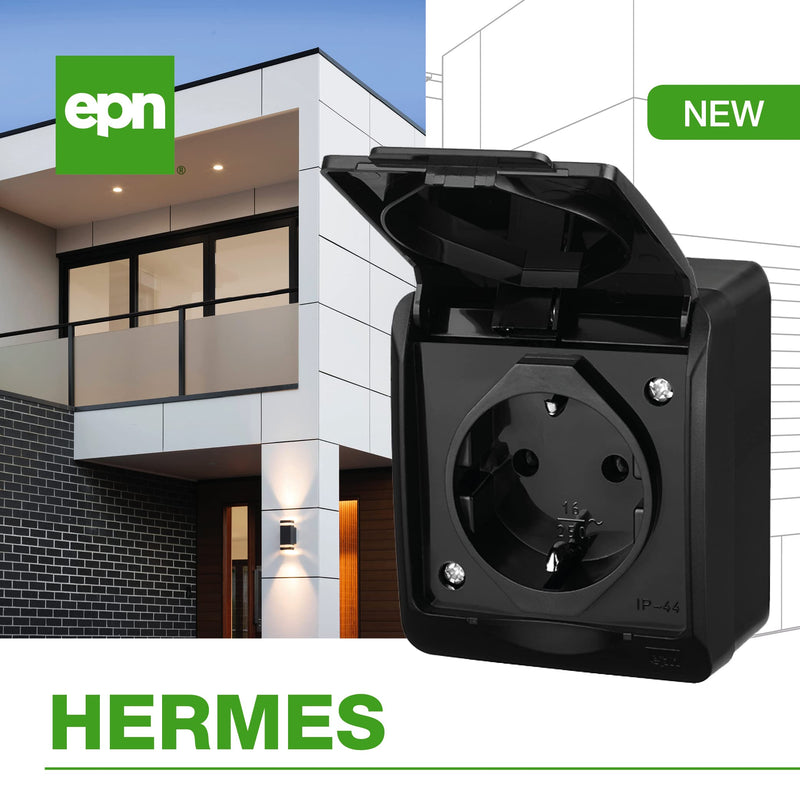  [AUSTRALIA] - asvendo elektro HERMES modern surface-mounted series/light switch/double switch/socket multiple/IP44 waterproof/outdoor/black (3-way socket) 3-way socket