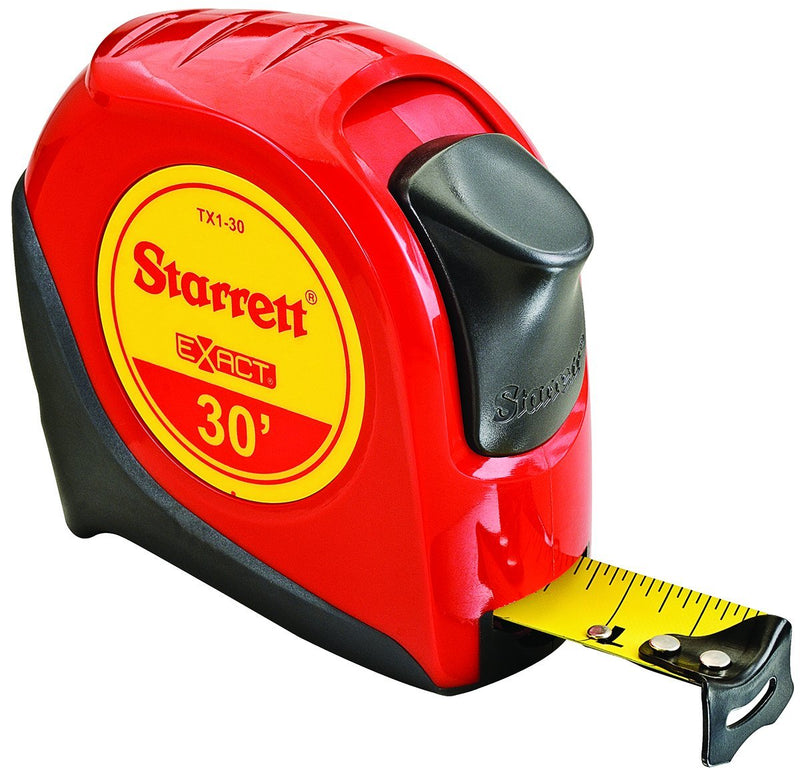  [AUSTRALIA] - Starrett KTX1-30-N-SP01 Exact Tape Measure, 1" Wide x 30' Long, Graduated in 1/16", with Over molding for Improved Grip