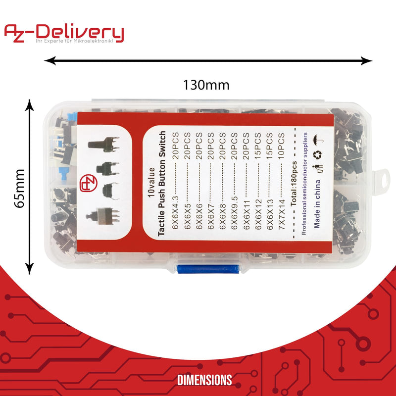  [AUSTRALIA] - AZDelivery 1 x micro switch button set - 180 pieces, various sizes, versatile buttons for electronics and microcontroller projects