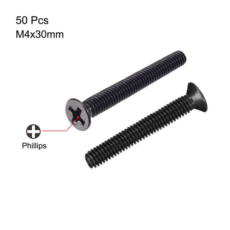  [AUSTRALIA] - uxcell M4 x 30mm Phillips Screw Fastener Black for Laptop PC TV Fan Switch 50pcs