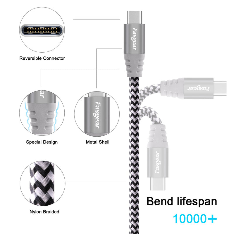 USB C to Micro B Cord, 1 Pack Fasgear Nylon Braided Metal Connector Type C 3.0 to Micro B Cable 1ft, Fast Charge Sync Compatible with Toshiba Canvio, Westgate, Seagate, Galaxy S5 Note 3 (Gray) Gray - LeoForward Australia