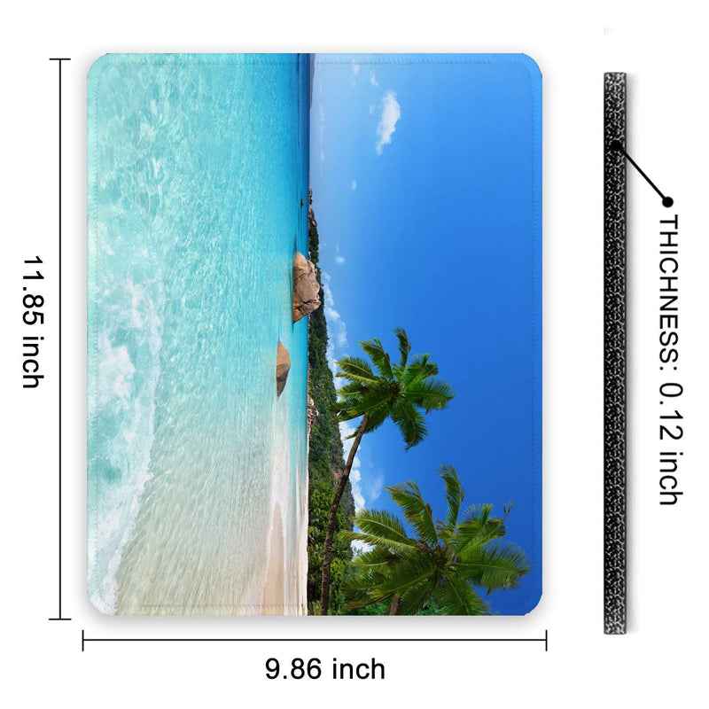  [AUSTRALIA] - Auhoahsil Mouse Pad, Square Beach Style Anti-Slip Rubber Mousepad with Durable Stitched Edges for Gaming Office Laptop Computer PC Men Women Kids, Cute Custom Pattern, Beach and Coconut Trees Design