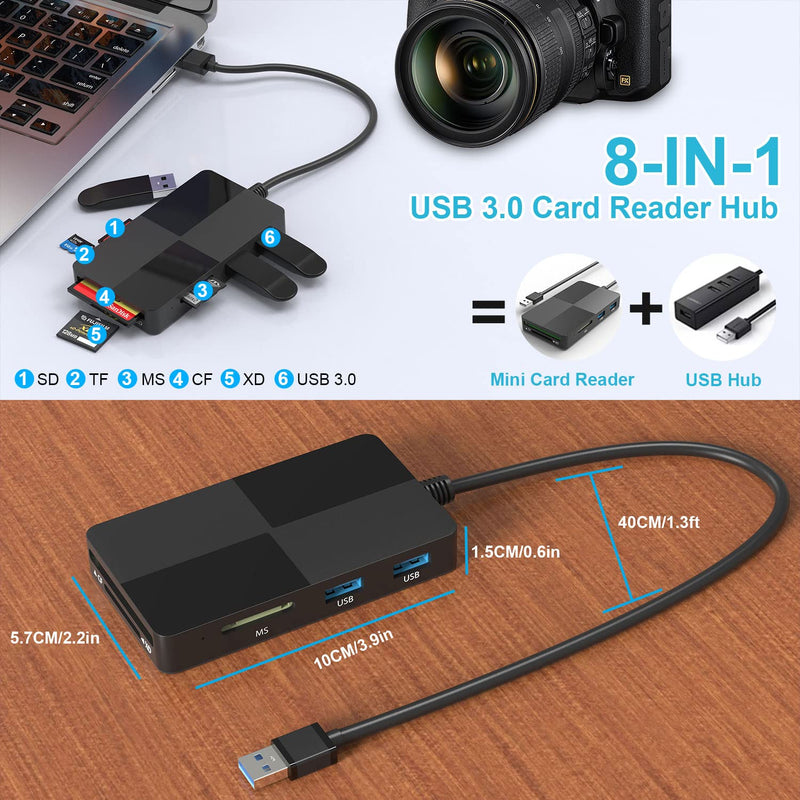  [AUSTRALIA] - USB 3.0 Multi Card Reader for PC, XD Picture Card Reader USB Adapter with 5 Card Slots and 3 USB3.0 for SD TF CF XD MS keyboard mouse U Disk, Sony Memory Stick Pro Duo Reader Read 8 Ports Simultaneous USB3.0 Multi Card Reader Hub