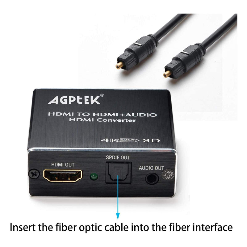  [AUSTRALIA] - AGPTEK 4K x 2K HDMI Audio Extractor Splitter, HDMI to HDMI Audio Converter Adapter Support Ultra HD 4K Toslink Optical Audio Output and 3.5mm Audio with Optical Fiber Cable